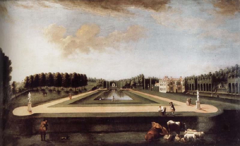 unknow artist Axial view of the canal from the south showing Gibbs-s temple at the end of the Canal,the house and topiary alleys on the west side oil painting picture